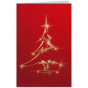 Arany fenyőfa képeslap - piros alapon